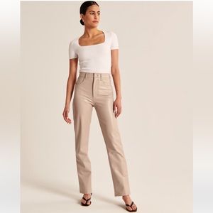 NWT Abercrombie & Fitch Light Taupe Vegan Leather 90s Straight Pant